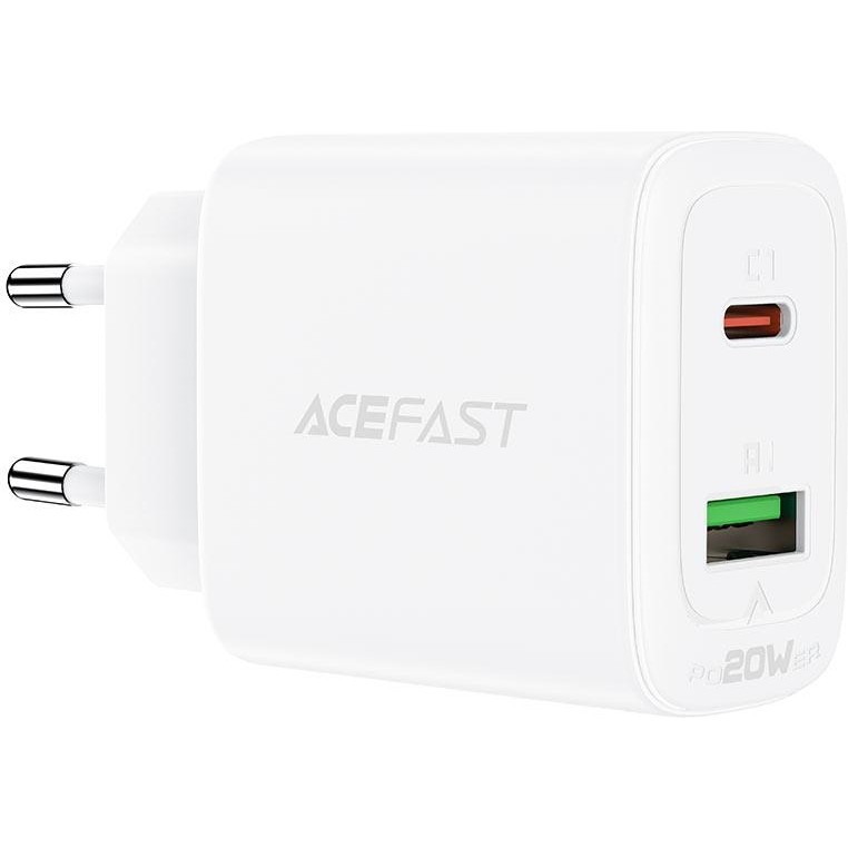 Acefast A25 20W Çift Çıkışlı (Type-C + USB-A) Hızlı Şarj Adaptörü - Beyaz Bilgisayar Çevirici ve Adaptörü Fiyatı