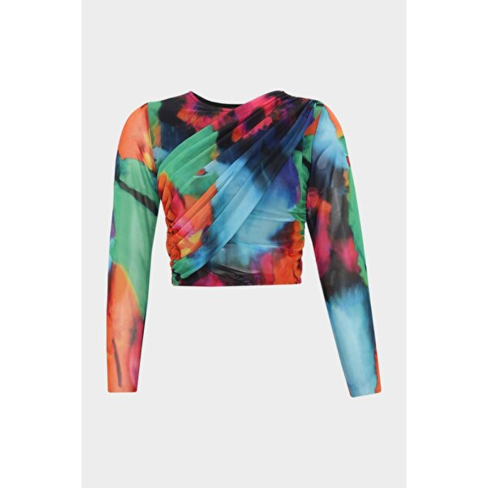AÇELYAOKCU Batik Desenli Drape Detaylı Crop Tül Bluz Bluz Fiyatı