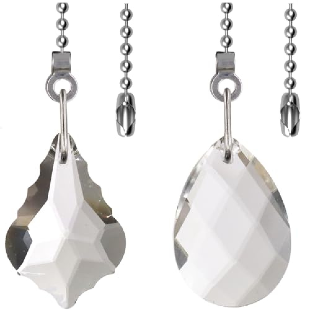 Aceple 2PCS Crystal Ceiling Fan Pull Chain, Decorative Fan Pull Chain Pendant Extension, 20-inch Lighting & Fan Beaded Ball Chain Extender with Connector (Clear)