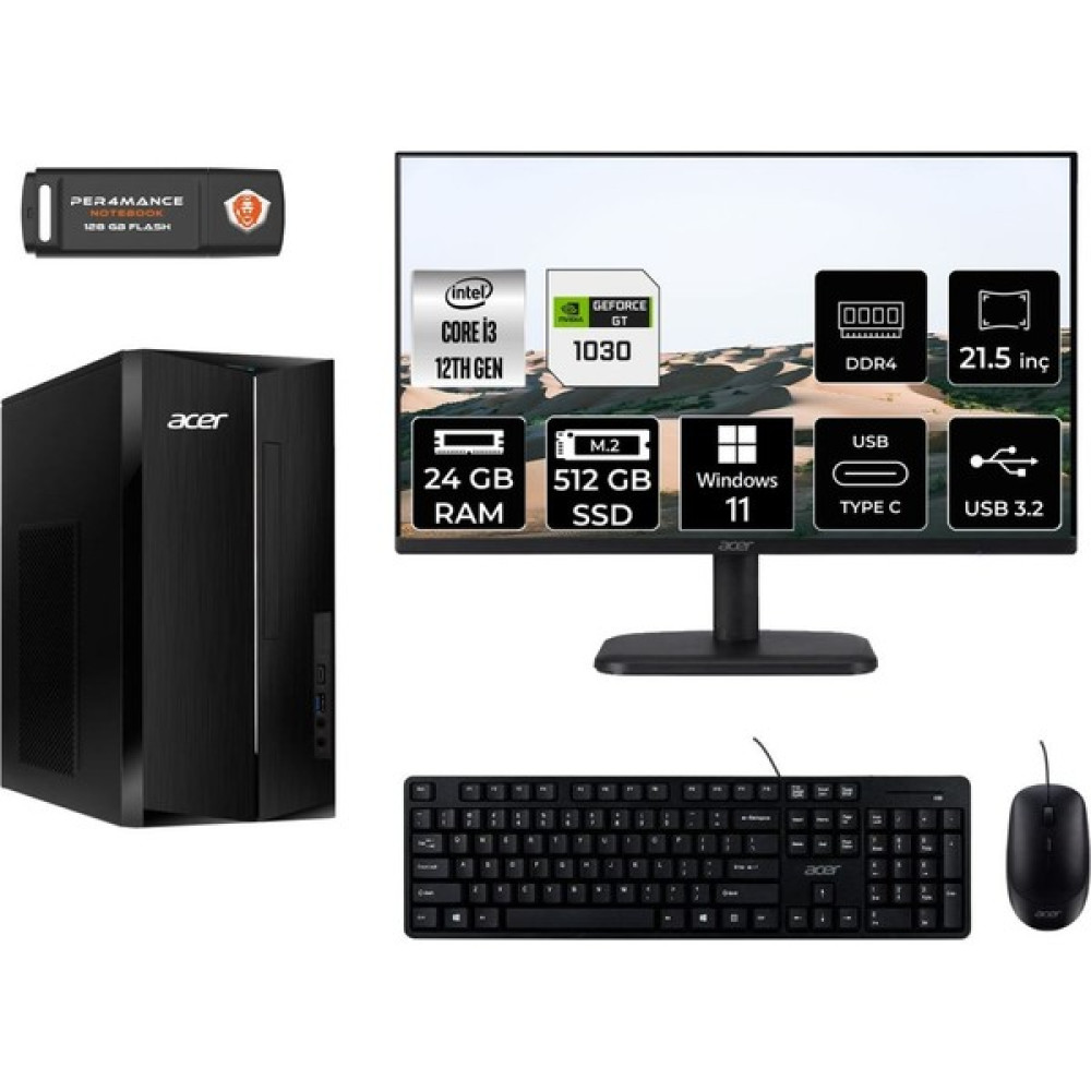 Acer Aspire TC1760 Intel Core I3 12100 24GB 512GB SSD GT1030/4GB Windows 11 Pro 21.5" FHD DT.BHUEM.004 Masaüstü Bilgisayar & Per4 USB Bellek DTBHUEM004MNT3422 Oto Boyaları Fiyatı