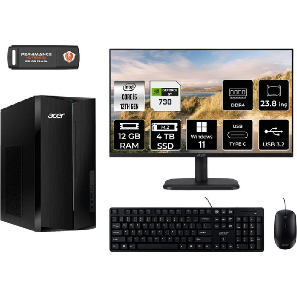 Acer Aspire TC1760 Intel Core I5 12400 12GB 4tb SSD GT730/4GB 23.8" Fhd Monitör W11P DT.BHUEM.005 Masaüstü Bilgisayar & Per4 USB Bellek DTBHUEM005MNT2410 Oto Boyaları Fiyatı