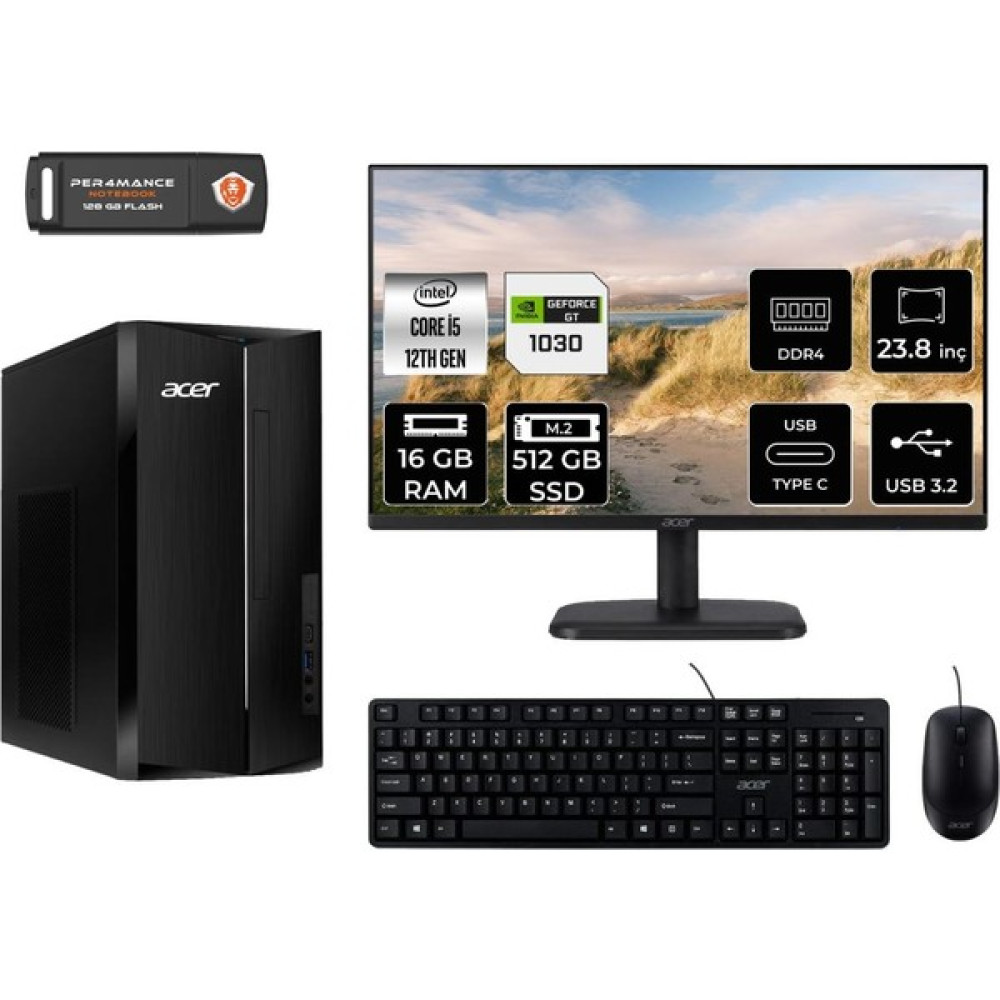 Acer Aspire TC1760 Intel Core I5 12400 16GB 512GB SSD GT1030/4GB 23.8" Fhd Monitör Fdos DT.BHUEM.005 Masaüstü Bilgisayar & Per4 USB Bellek DTBHUEM005MNT3312 Oto Boyaları Fiyatı