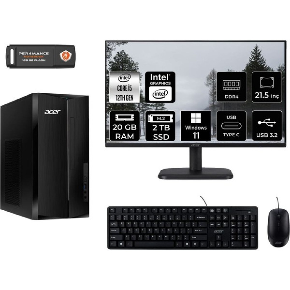Acer Aspire TC1760 Intel Core I5 12400 20GB 2tb SSD 21.5" Fhd Monitör W11P DT.BHUEM.005 Masaüstü Bilgisayar & Per4 USB Bellek DTBHUEM005MNT419 Oto Boyaları Fiyatı