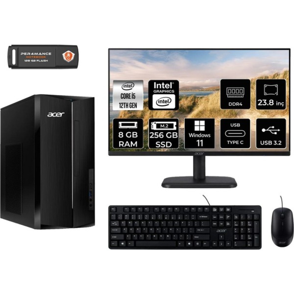 Acer Aspire TC1760 Intel Core I5 12400 8gb 256GB SSD 23.8" Fhd Monitör W11H DT.BHUEM.005 Masaüstü Bilgisayar & Per4 USB Bellek DTBHUEM005MNT351 Oto Boyaları Fiyatı