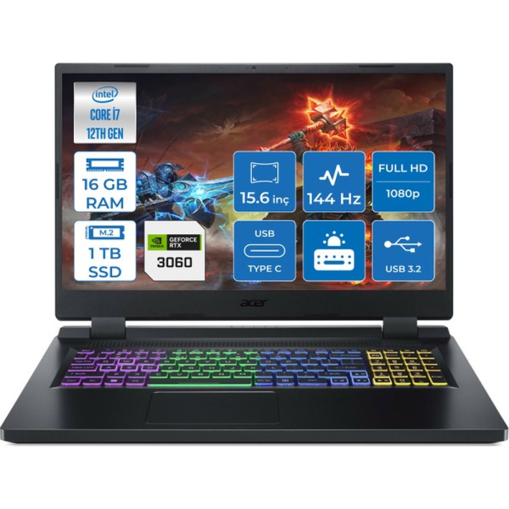 Acer Nitro 5 AN515-58 Intel Core i7 12700H 16GB 1TB SSD 6GB RTX3060 Freedos 15.6" FHD 144Hz Taşınabilir Bilgisayar NH.QFMEY.003004 Dizüstü Bilgisayar Fiyatı