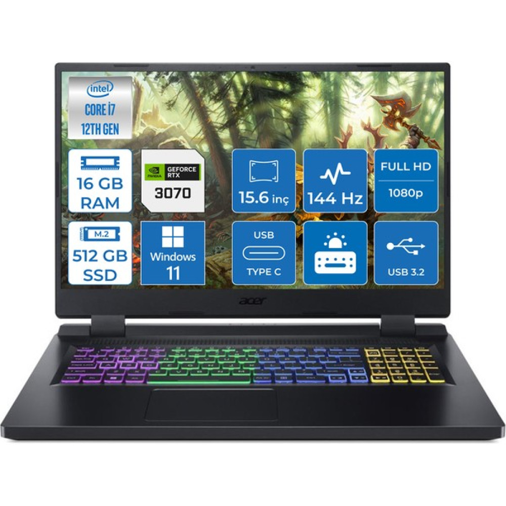 Acer Nitro 5 AN515-58 Intel Core i7 12700H 16GB 512GB SSD 8GB RTX3070 Windows 11 Home 15.6" FHD Taşınabilir Bilgisayar NH.QGAEY.00102 Dizüstü Bilgisayar Fiyatı