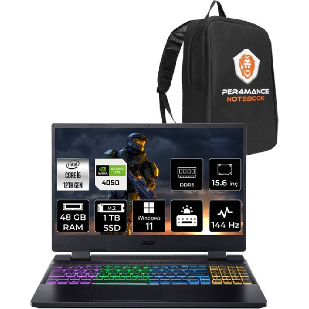 Acer Nitro 5 Intel Core I5 12500H 48GB 1tb SSD RTX4050/6GB 140W 15.6" Fhd 144Hz W11H Taşınabilir Bilgisayar & Per4 Çanta NHQLZEY002P328 Oto Boyaları Fiyatı