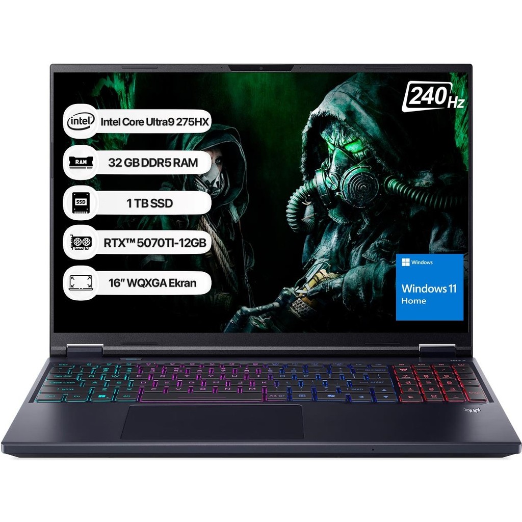 Acer Predator Helios Neo 16 NH.QX2EY.002 Core Ultra 9 275HX 32GB 1tb SSD RTX5070Ti-170W 16" Wqxga 240Hz W11H Taşınabilir Bilgisayar - 1 TB - 32 GB Ekran Kartları Fiyatı