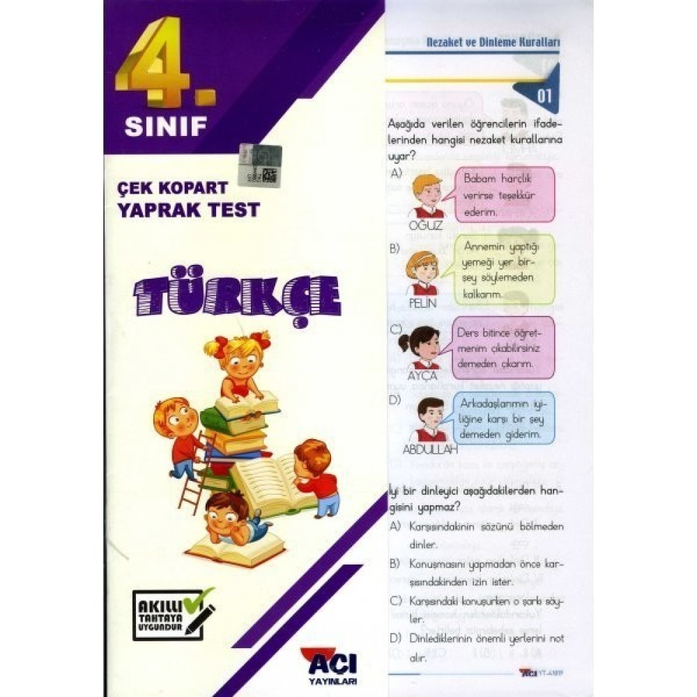 Açı 4. Sınıf Türkçe Çek Kopart Yaprak Test Yaprak Testler Fiyatı
