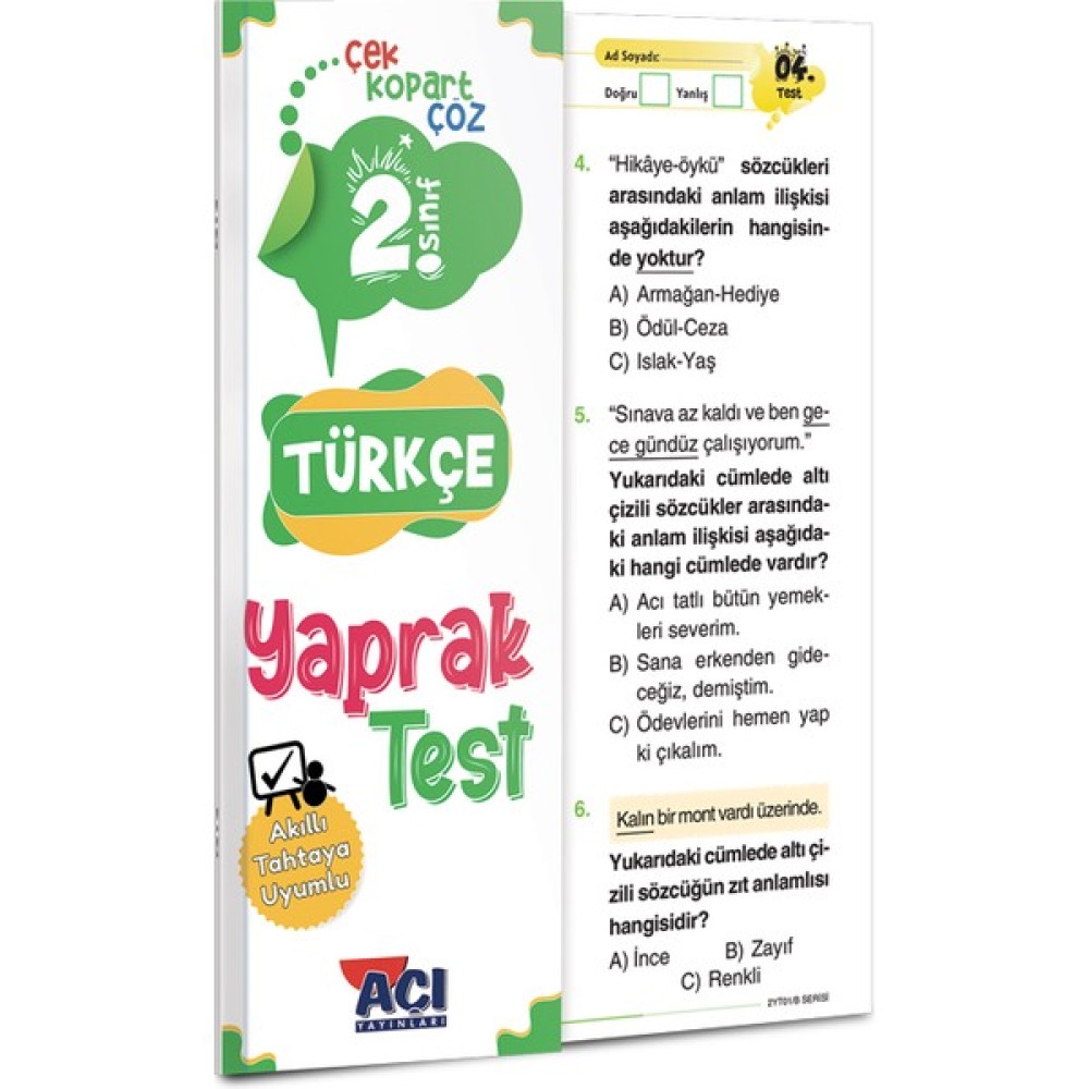Açı Yayınları 2.sınıf Türkçe Çek Kopart Yaprak Test Türkçe Fiyatı