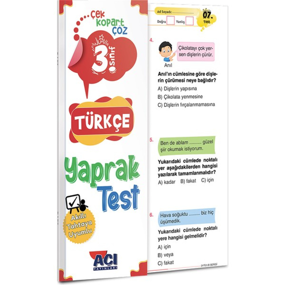 Açı Yayınları 3. Sınıf Türkçe Çek Kopart Yaprak Test Türkçe Fiyatı