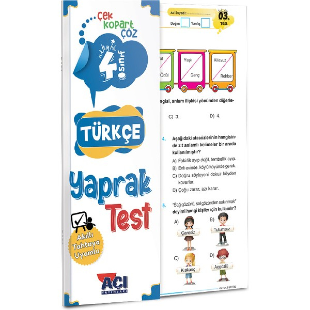 Açı Yayınları 4.sınıf Türkçe Çek Kopart Yaprak Test Türkçe Fiyatı