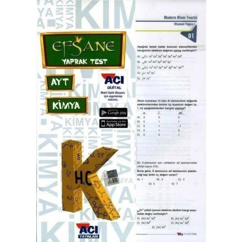 Açı Yayınları Ayt Kimya Efsane Yaprak Test Yaprak Testler Fiyatı