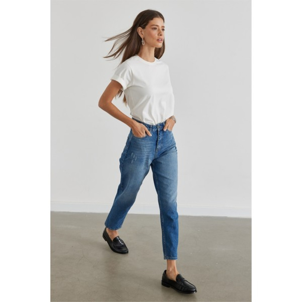 Açık Mavi Mom Jean Bayan Jeans / Kot Pantolon Fiyatı