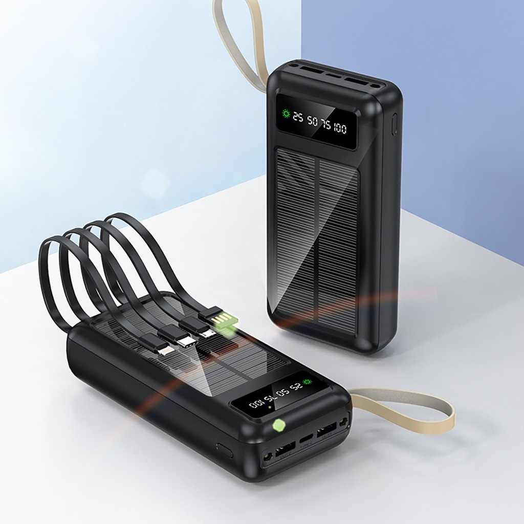 Acl 30000 Mah Powerbank Göstergeli Powerbank Solar Fenerli Güneş Enerjili Type C - Lightning - Micro USB - USB Kablolu Powerbank Taşınabilir Şarj Aleti Hızlı Şarj Aleti Powerbank Pw-61 - Siyah Taşınabilir Şarj Cihazı - Powerbank Fiyatı
