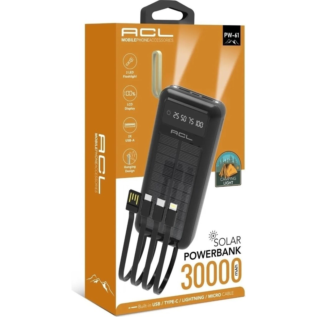 Acl Pw 61 Solar Powerbank - Siyah Taşınabilir Şarj Cihazı - Powerbank Fiyatı
