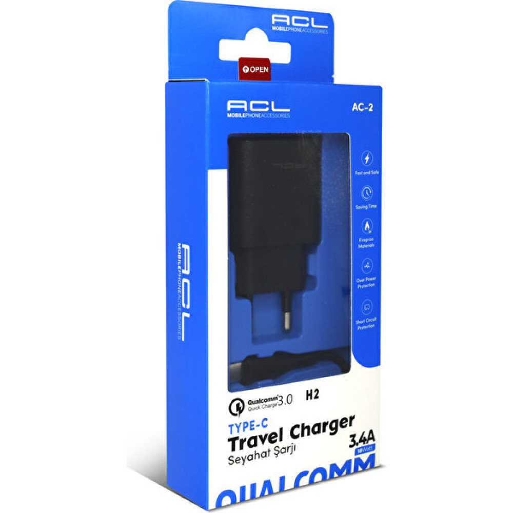 Acl Q.c 3.0 3.4 Amper 18 Watt Type - C Seyahat Şarjı - 1 Metre Kablo Cep Telefonu Şarj Cihazı Fiyatı