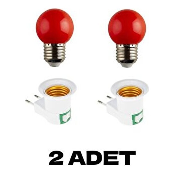Açma Kapama Anahtarlı Duy Fişli + 1W Tasarruflu Renkli E27 LED Gece Lambası Kırmızı Işık 2 Adet - Cool White Led Aydınlatmalar Fiyatı