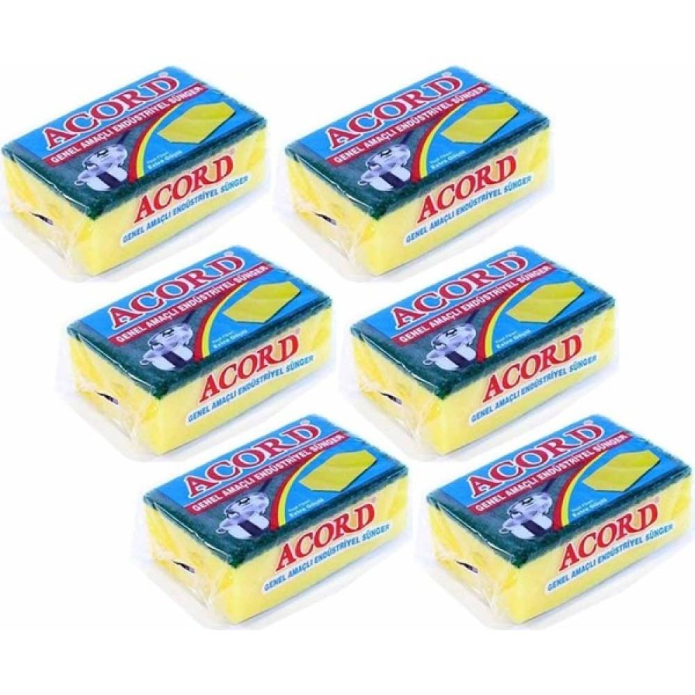 Acord 6 Adet Jumbo Boy Endüstriyel Çok Amaçlı Bulaşık Süngeri 13X8X4 cm - Renkli - Standart Oto Boyaları Fiyatı