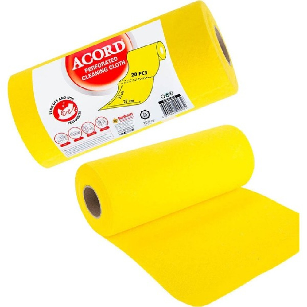 Acord Temizlik Bezi Perforeli 33X27 cm ( 20 Yapraklı - 20 Lu Rulo ) - Sarı - Standart Temizlik Malzemeleri Fiyatı