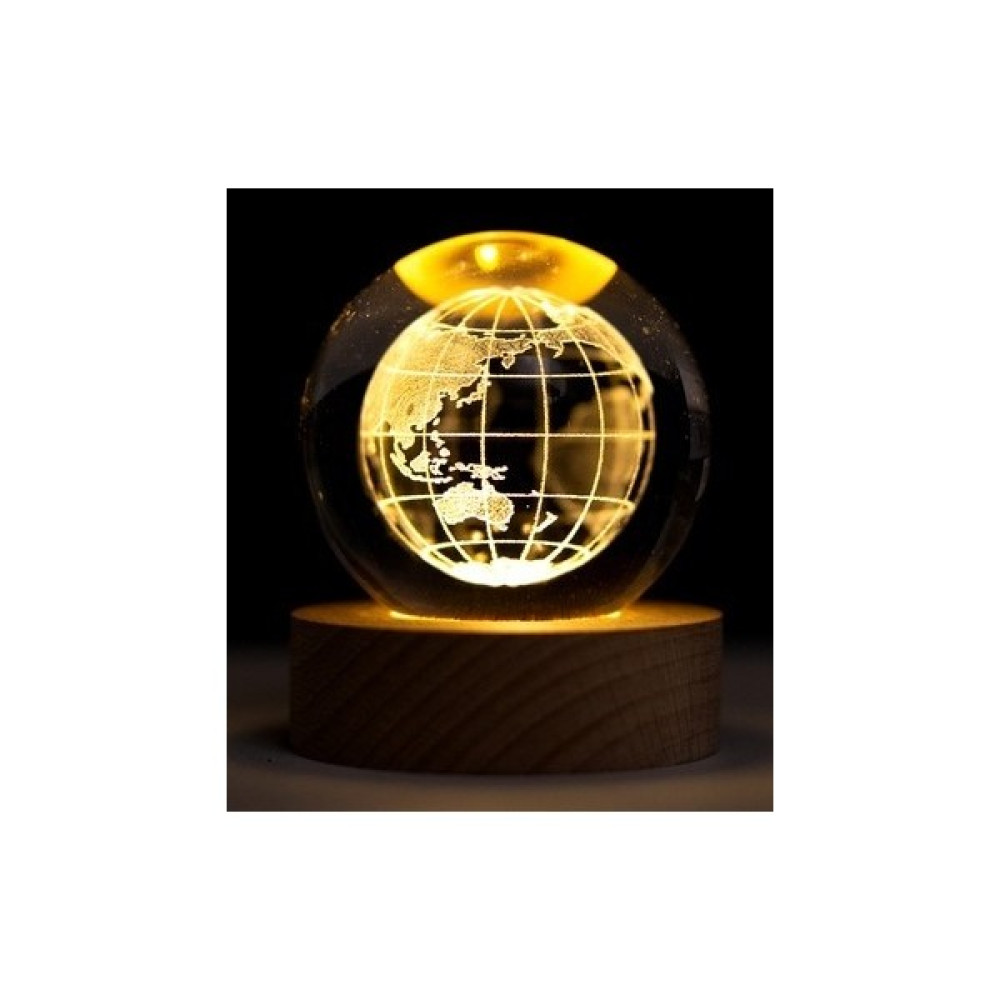Acousticworld Dekoratif Dünya Tasarımlı Ahşap Altlıklı Işıklı Cam Küre Büyük Boy Cam:8cm Ahşap:2cm Biblo Fiyatı