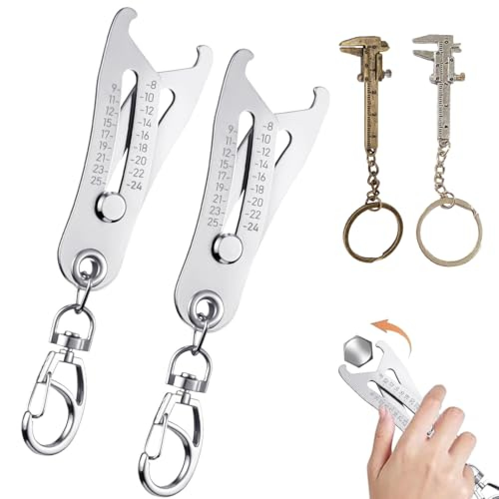 Acouza 2PCS Portable Precise Thread Checker Keychain,Nut and Bolt Size Finder Keychain Thread Size Verification Tool with Two Vernier Calipers -Silver