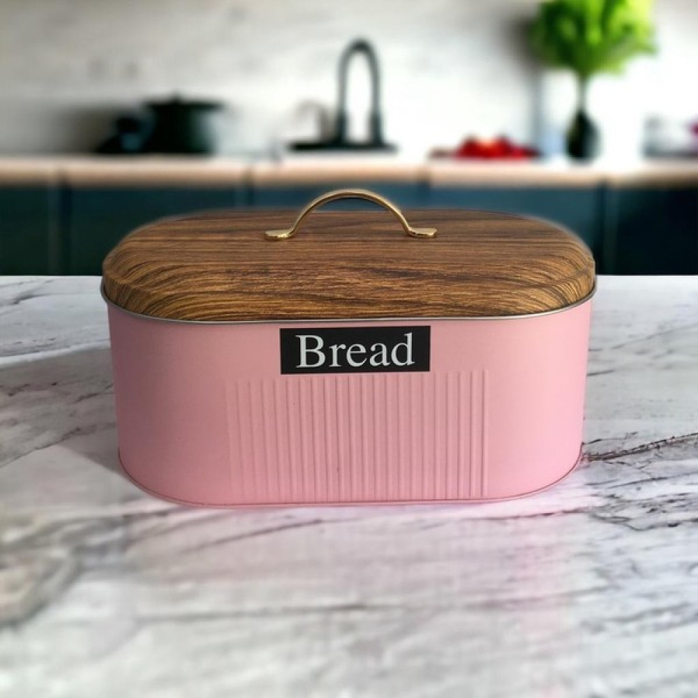 Acr Store Pembe Metal Ahşap Kapaklı Dekoratif Ekmek Kutusu - 1 Adet Saklama Kapları Fiyatı
