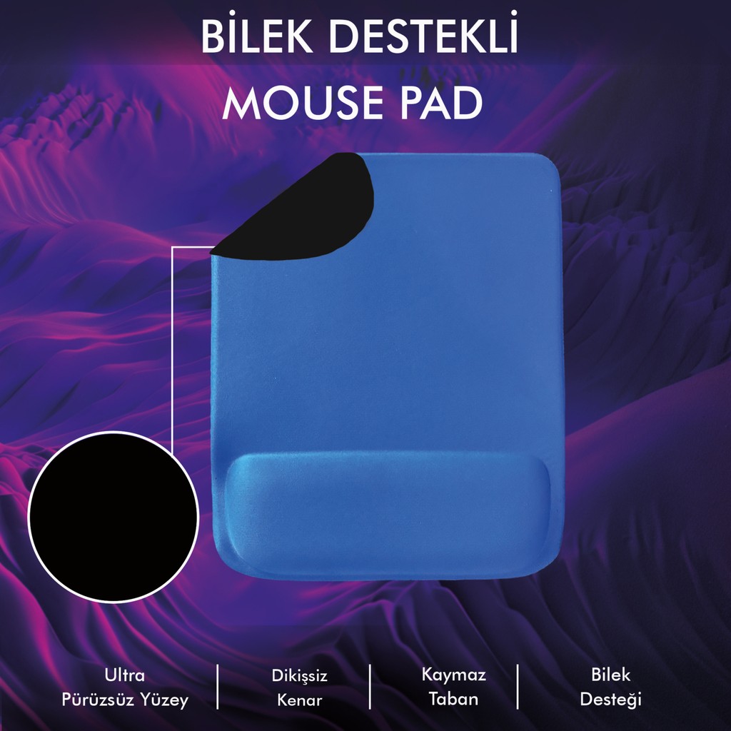 Active Team MP02 - Dörtgen Bilek Destekli Mouse Pad | Konfor, Kaymaz Taban, Ergonomik, Yumuşak, Ev,ofis - Mavi Mouse Pad Fiyatı
