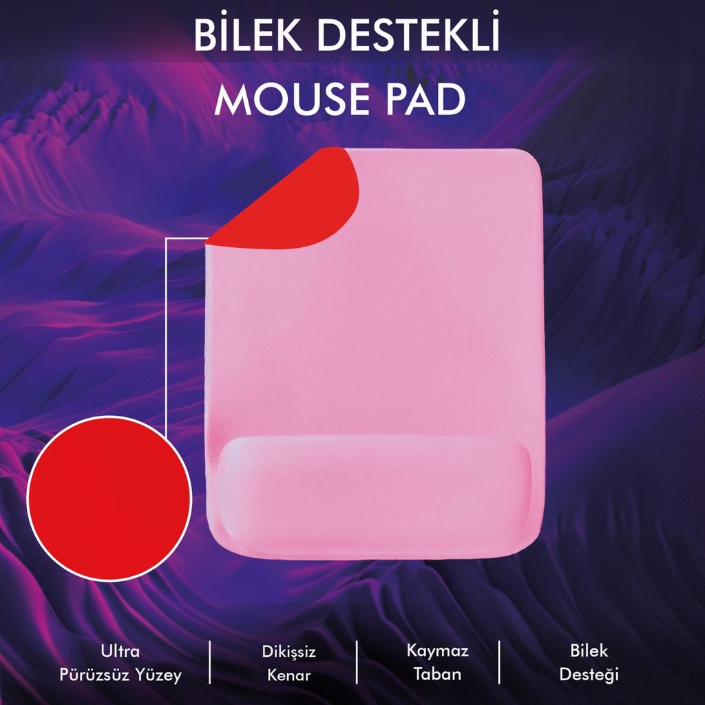 Active Team MP02 - Dörtgen Bilek Destekli Mouse Pad | Konfor, Kaymaz Taban, Ergonomik, Yumuşak, Ev,ofis - Pembe Mouse Pad Fiyatı