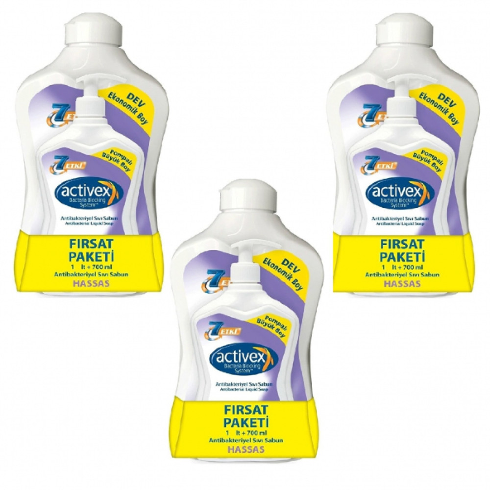 Activex Antibakteriyel Sivi Sabun 1 Lt +700 Ml Hassas X 3 Set Duş Jelleri ve Banyo Köpükleri Fiyatı