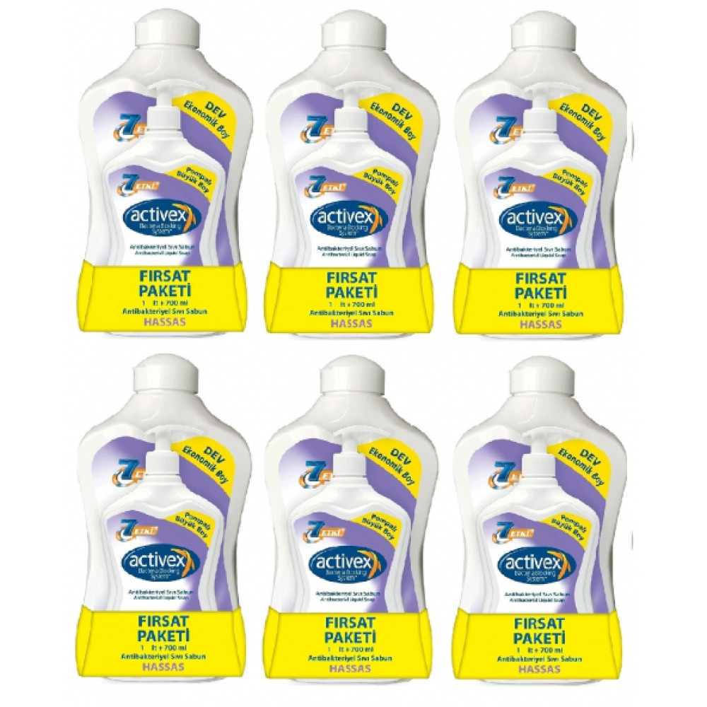 Activex Antibakteriyel Sivi Sabun 1 Lt +700 Ml Hassas X 6 Set Duş Jelleri ve Banyo Köpükleri Fiyatı