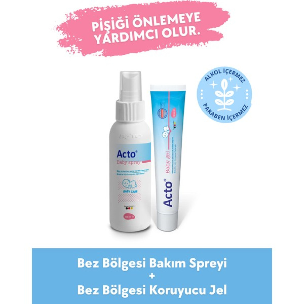 Acto Baby Gel 50 ml + Acto Baby Spray 100 ml Bebek Bez Bölgesi Temizleme ve Bakım Seti Bebek Bakım Seti Fiyatı