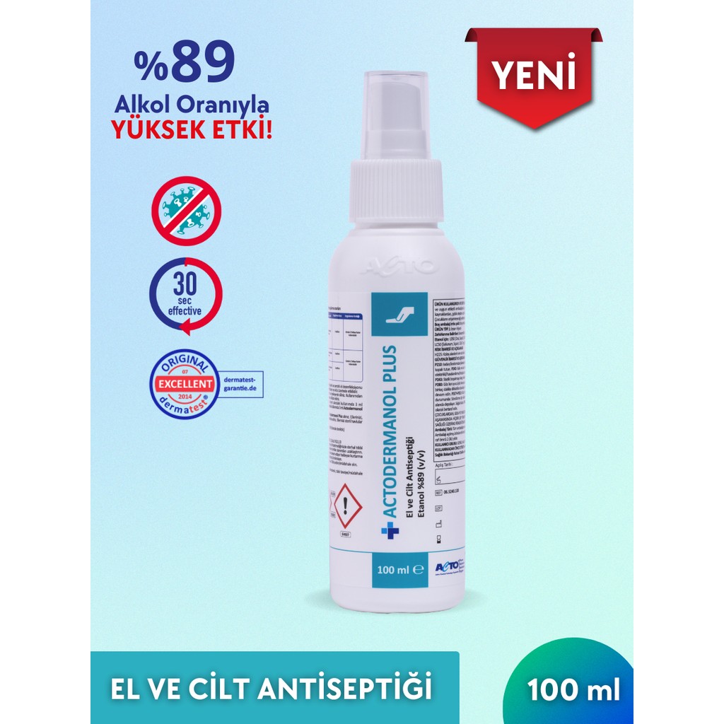 Actodermanol Actodermanol® Plus 100 Ml El Ve Cilt Antiseptiği 89 (V/V) Etanol İçeren Yüksek Etkili Jel - 1 lt Diğer Fiyatı