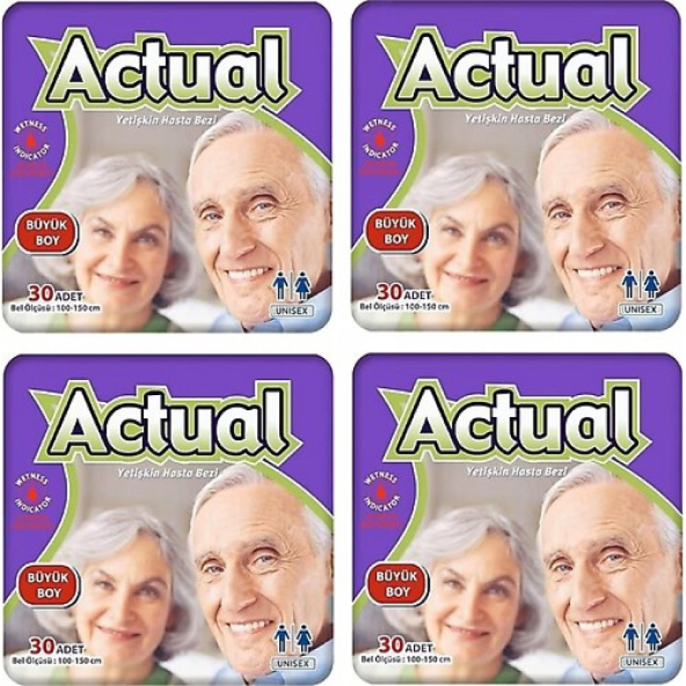 Actual Yetiskin Hasta Bezi Bel Bantli Baglamali L-Buyuk Boy 120 Adet (4 Paketx30) Hasta Bezleri ve Temizliği Fiyatı