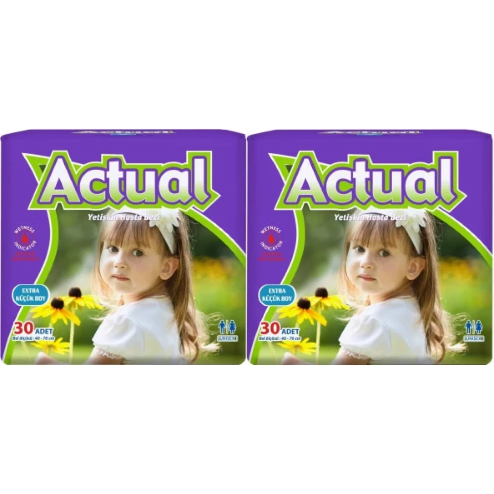 Actual Yetişkin Hasta Bezi Bel Bantlı Xs-Ekstra Küçük 60 Adet (2Pk*30) (Beden:6 Çoçuk Bezi) Hasta Bezleri ve Temizliği Fiyatı
