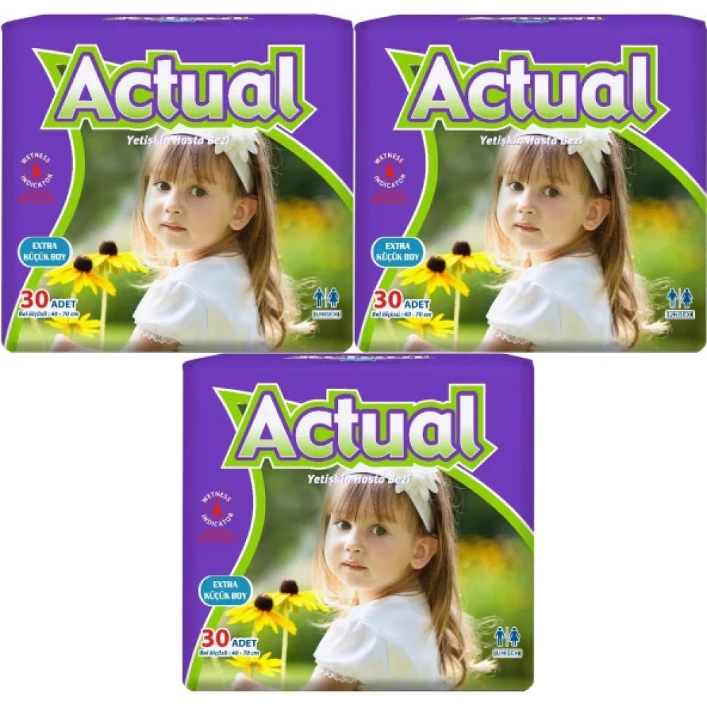 Actual Yetişkin Hasta Bezi Bel Bantlı Xs-Ekstra Küçük 90 Adet (3Pk*30) (Beden:6 Çoçuk Bezi) Hasta Bezleri ve Temizliği Fiyatı