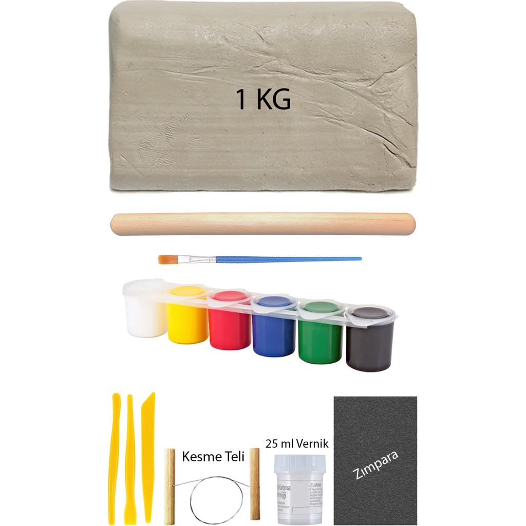 Acuto Beyaz Seramik Hamuru 1 Kg Kil Ebeşuar Seti Akrilik Boya Set Su Bazlı Vernik Ahşap Merdane Zımpara Oyun Hamuru & Kil Fiyatı