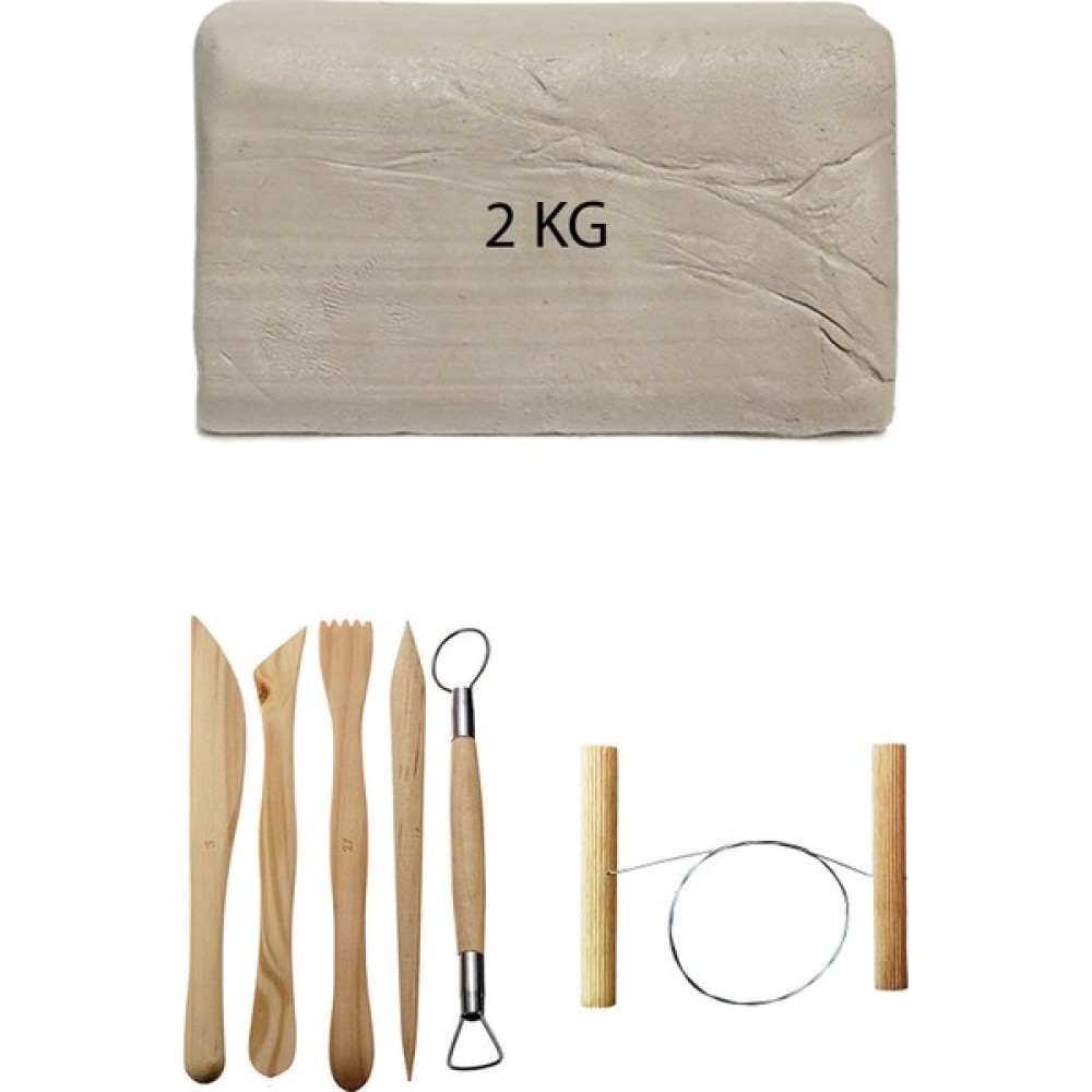 Acuto Beyaz Seramik Hamuru 2 kg Ebeşuar Seti Kil Seti Seramik Çamuru Seti Çamur Kesme Teli Seramik Kili Yardımcı Malzeme Fiyatı
