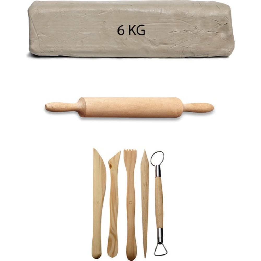 Acuto Beyaz Seramik Hamuru 6 kg Ebeşuar Seti Ahşap Merdane Kil Seti Seramik Çamuru Seti Sanatsal Malzemeler Fiyatı