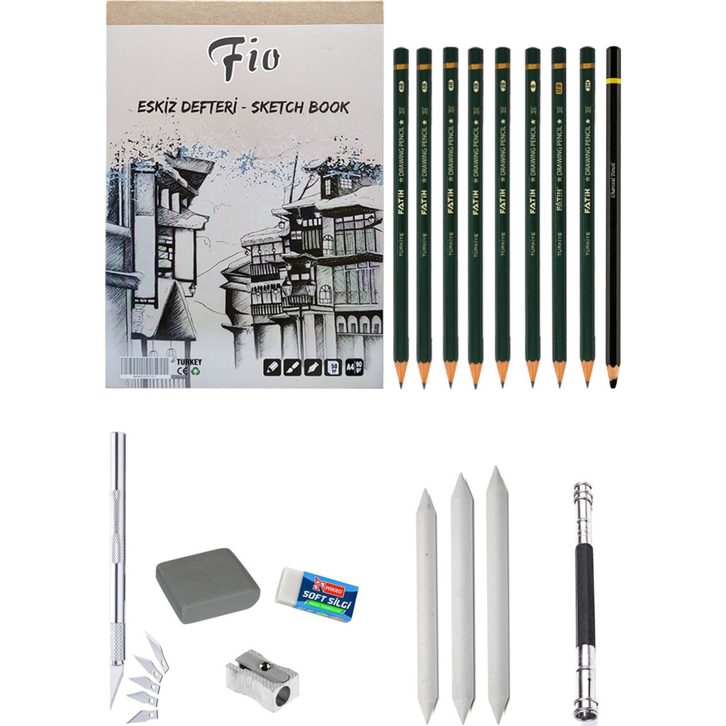 Acuto Fio A4 Eskiz Defteri 90 gr Dereceli Kalem Seti Eskiz Seti Karakalem Çizim Seti Kretuar Seti Defter & Kağıt Ürünleri Fiyatı
