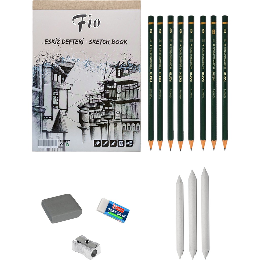 Acuto Fio A4 Eskiz Defteri İkili Paket Dereceli Kalem Seti Pastel Dağıtıcı Renkli Çizim Seti Defter & Kağıt Ürünleri Fiyatı