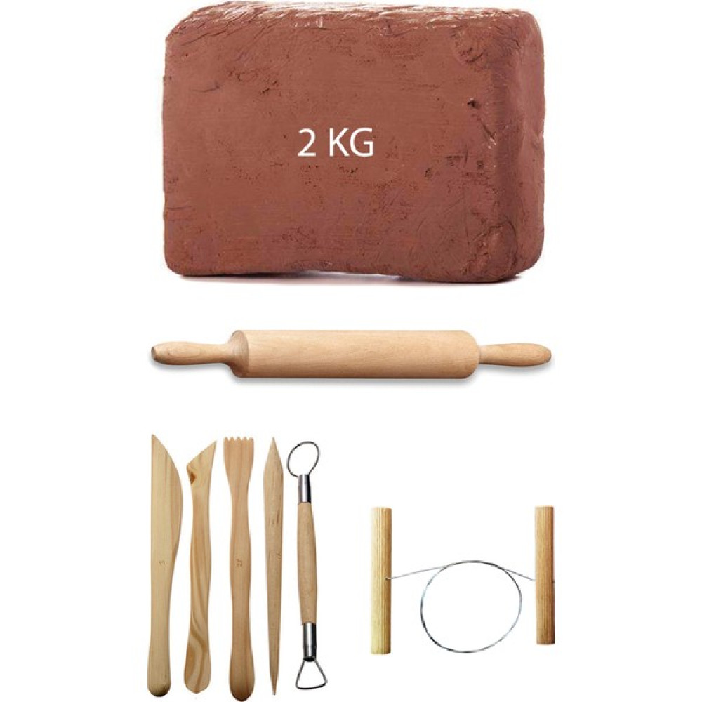 Acuto Kahve Çamur Kırmızı Kil Seramik Hamuru 2 kg Ebeşuar Seti Ahşap Merdane Seramik Çamur Kesme Teli Yardımcı Malzeme Fiyatı