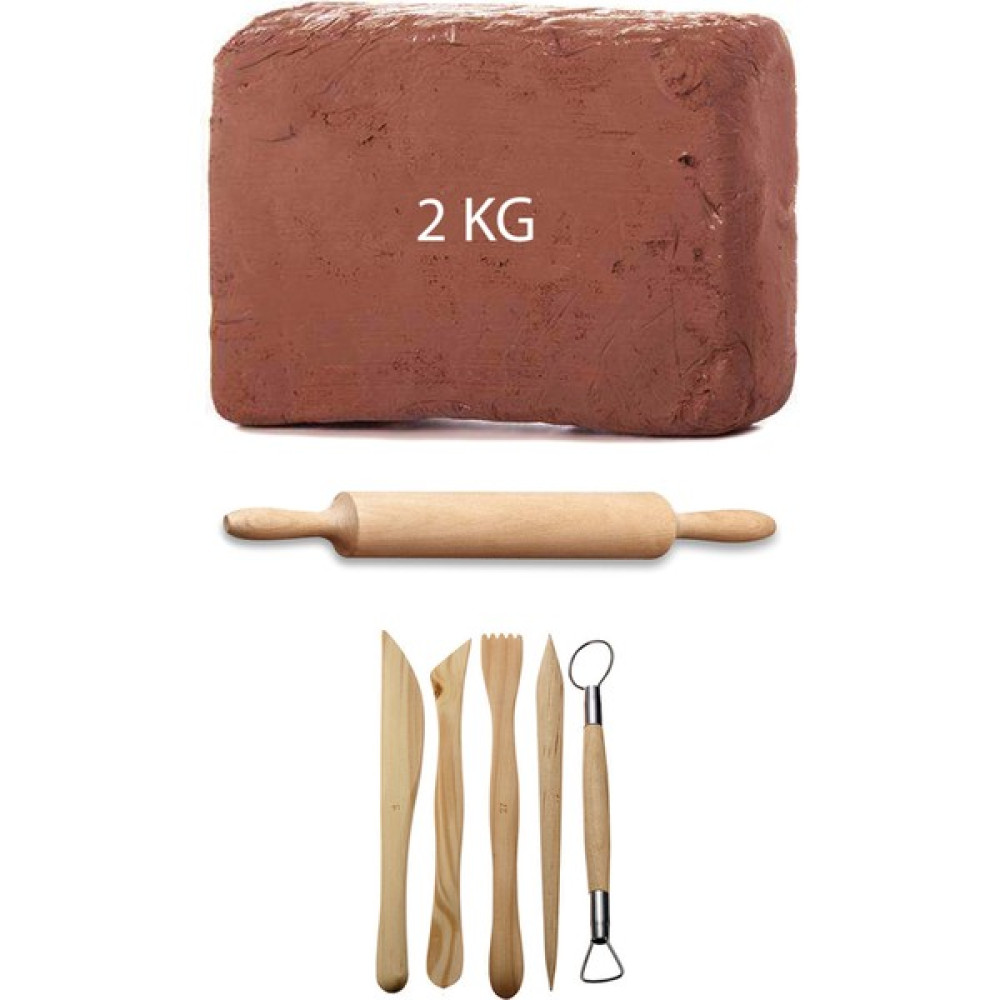 Acuto Kahve Çamur Kırmızı Kil Seramik Hamuru 2 kg Ebeşuar Seti Ahşap Merdane Seramik Set Yardımcı Malzeme Fiyatı