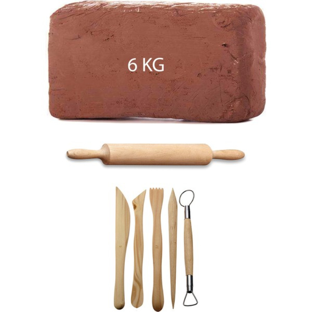 Acuto Kahve Çamur Kırmızı Kil Seramik Hamuru 6 kg Ebeşuar Seti Ahşap Merdane Seramik Set Yardımcı Malzeme Fiyatı