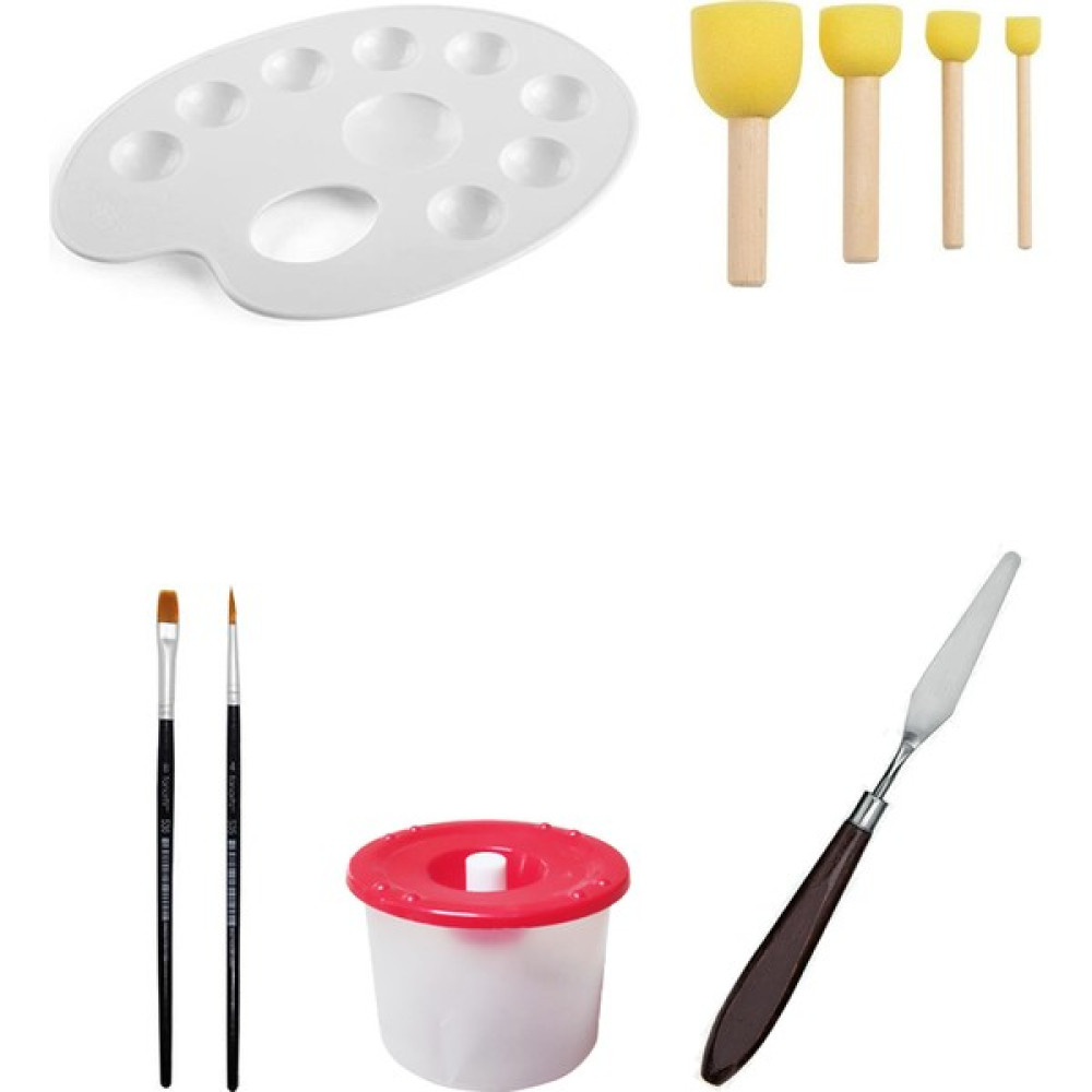 Acuto Resim Paleti 19 cm Ponpon Fırça Seti Düz Fırça Yuvarlak Fırça Su Kabı Metal Spatül Yardımcı Malzeme Fiyatı