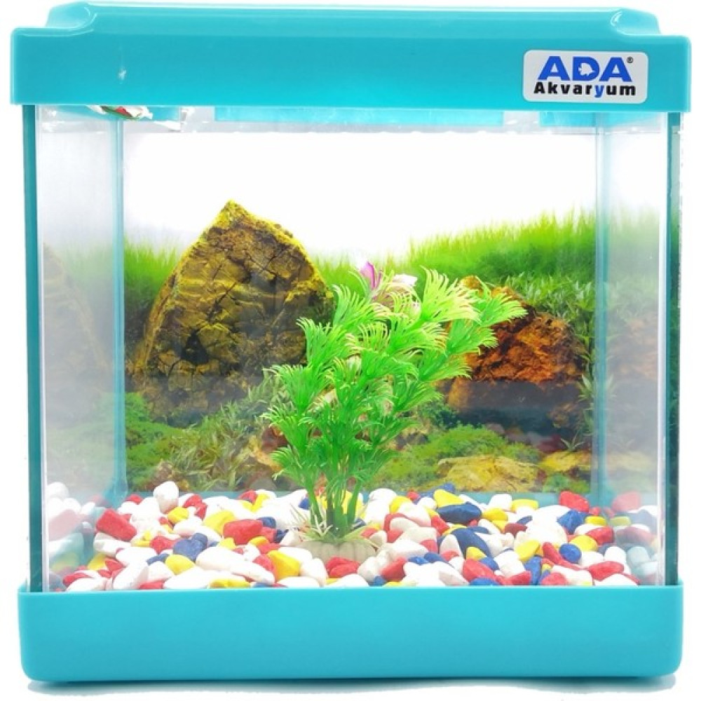 Ada Akvaryum Mini Akvaryum Mavi 20X20X15 Akvaryum Renkli Çakıl Plastik Bitki Arka Fon Evcil Hayvan Ürünleri Fiyatı