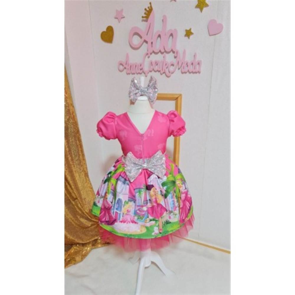 Ada Anne Çocuk Moda Kız Çocuk Barbie Bebek Baskılı Tüllü Kabarık Elbise Kız Çocuk Elbise Fiyatı
