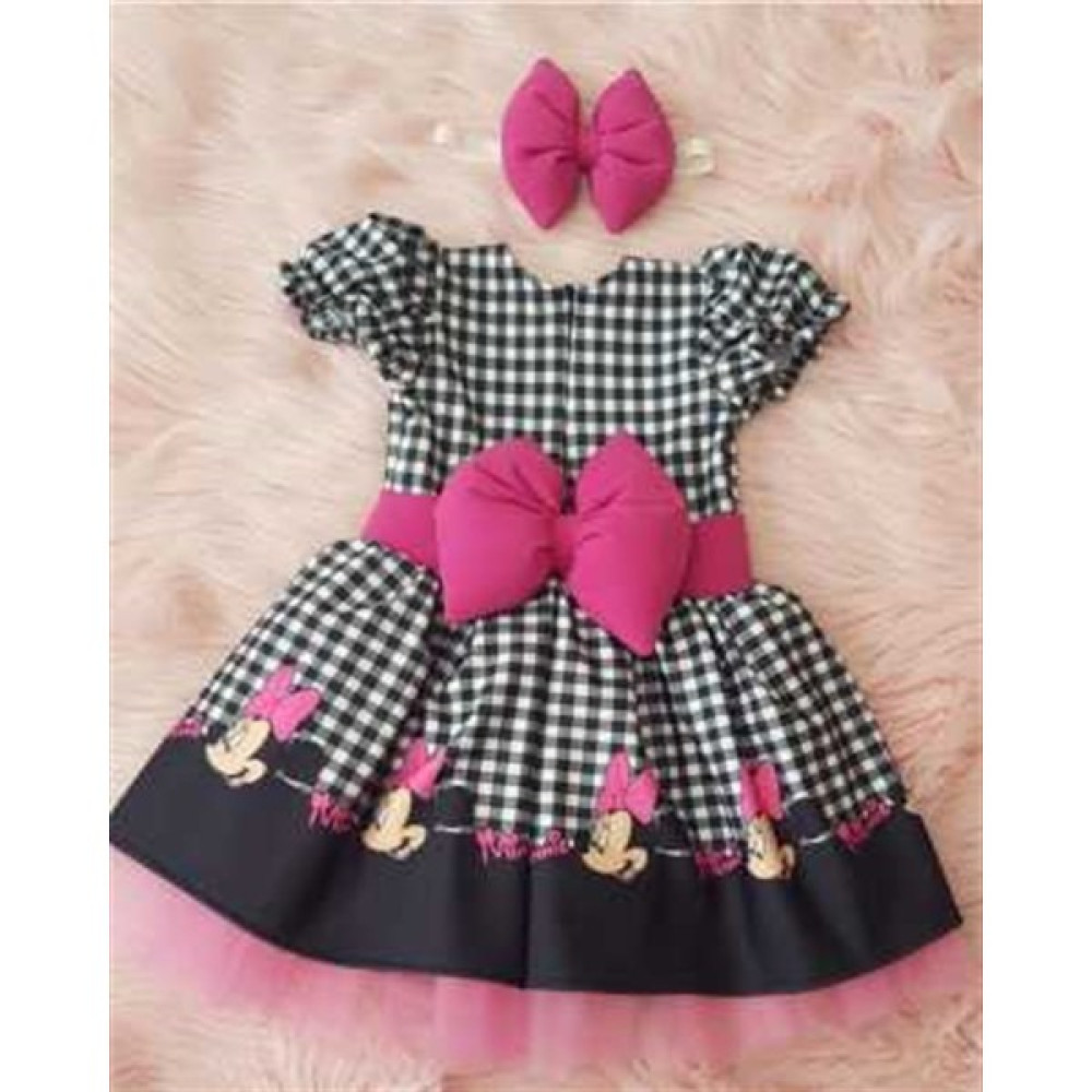 Ada Anne Çocuk Moda Kız Çocuk Kareli Pembe Micky (Miki) Mouse Elbise Kız Çocuk Elbise Fiyatı