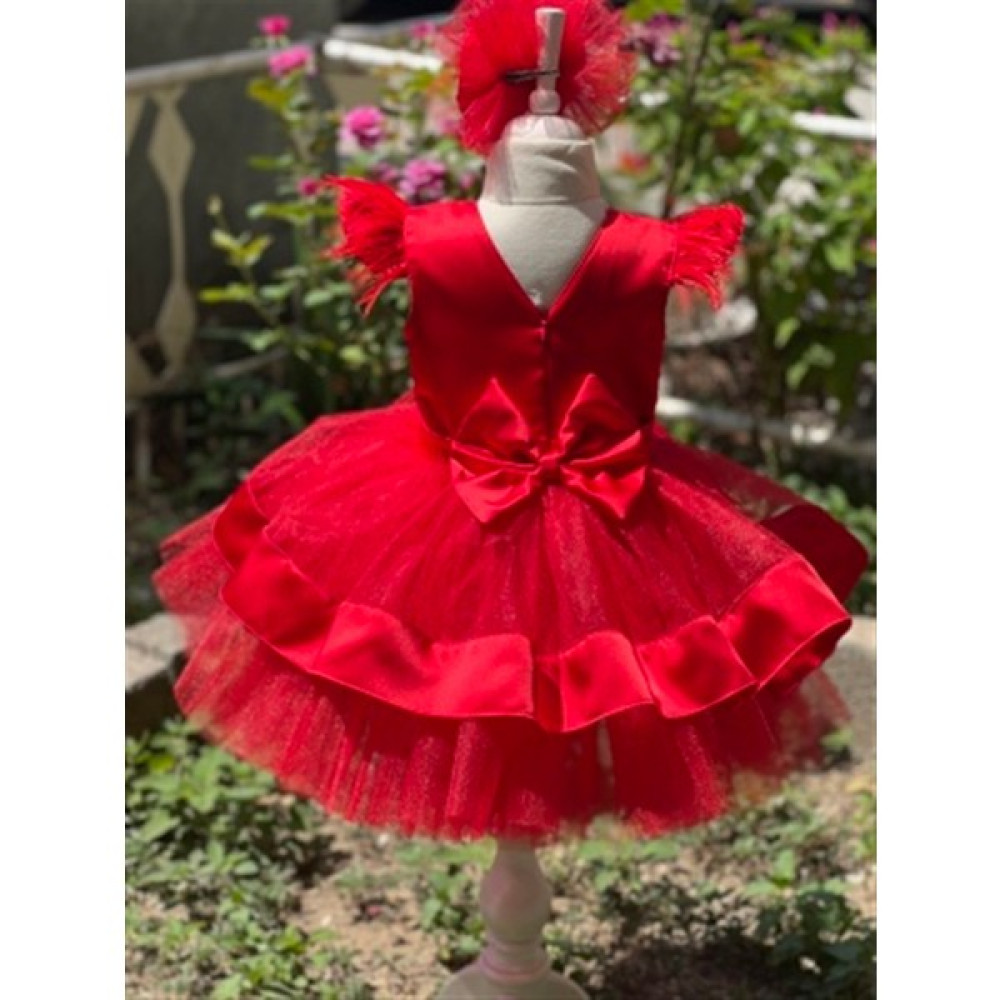 Ada Anne Çocuk Moda Kız Çocuk Kırmızı Kabarık Abiye Elbise Elbise Fiyatı