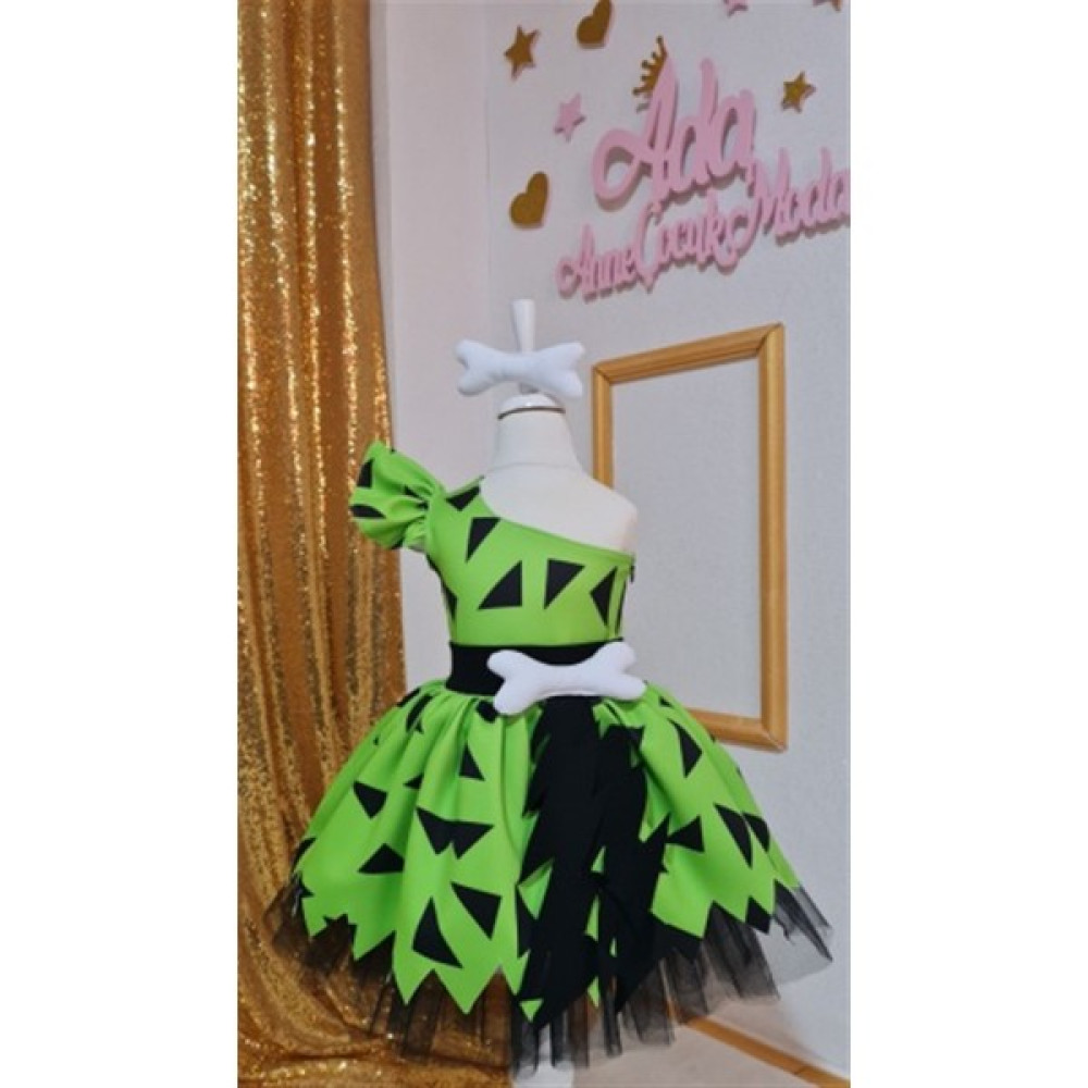 Ada Anne Çocuk Moda Kız Çocuk Yeşil Çakıl Çakmaktaş Taş Devri Kostüm Elbise Kız Çocuk Elbise Fiyatı